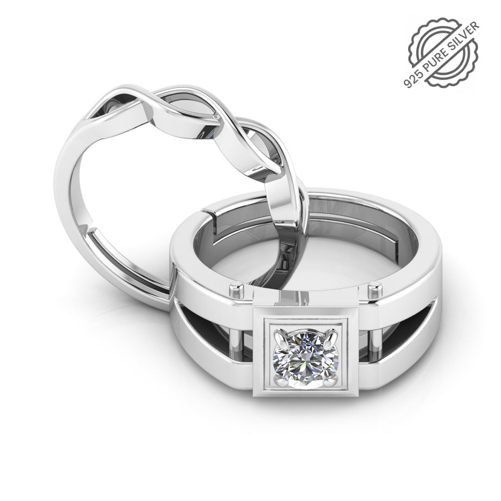 Silver Couple Rings: Pair 34, Stone: Zircon – AmeerAliEnterprises