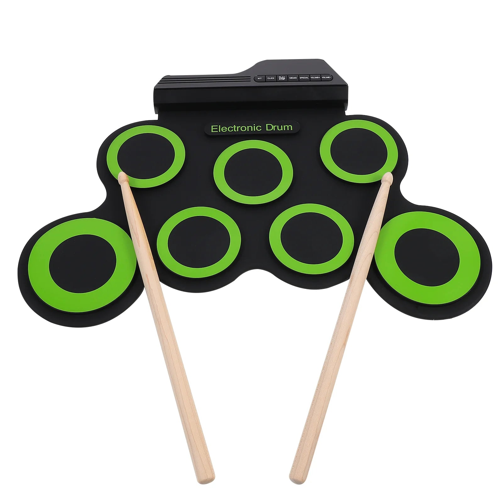Compact Electronic Drum Kit: Roll Up Practice Pad with Midi Capability, Headphone Jack, Built-in Speaker, Drum Pedals, Drum Sticks, and 10 Hours of Playtime. An Ideal Holiday or Birthday Gift for Kids.