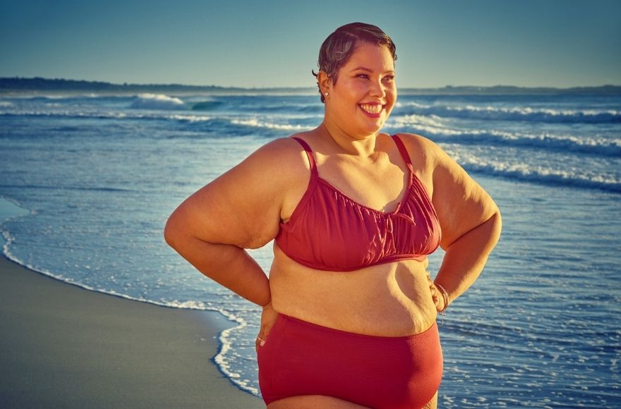 April modelling a bikini on the beach