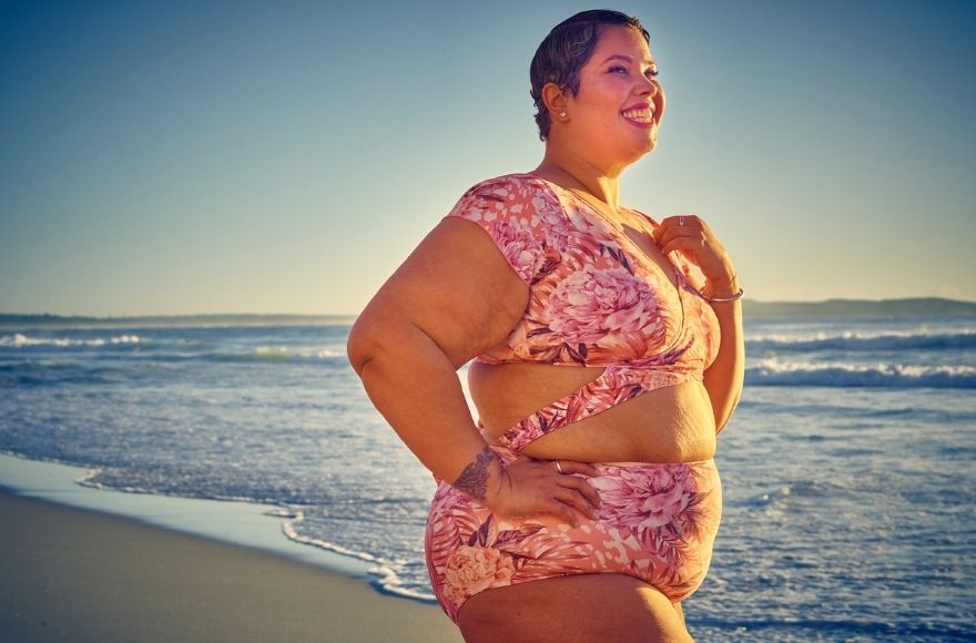 April wearing our Coral Bloom bikini set during the 'Beach Please' photoshoot