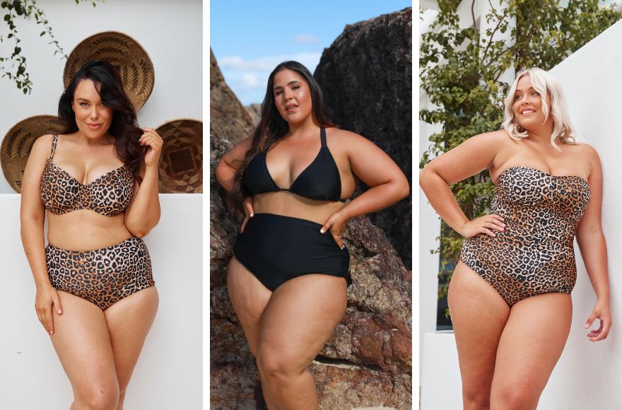 3 women wear different styles of swimwear for their different body shapes