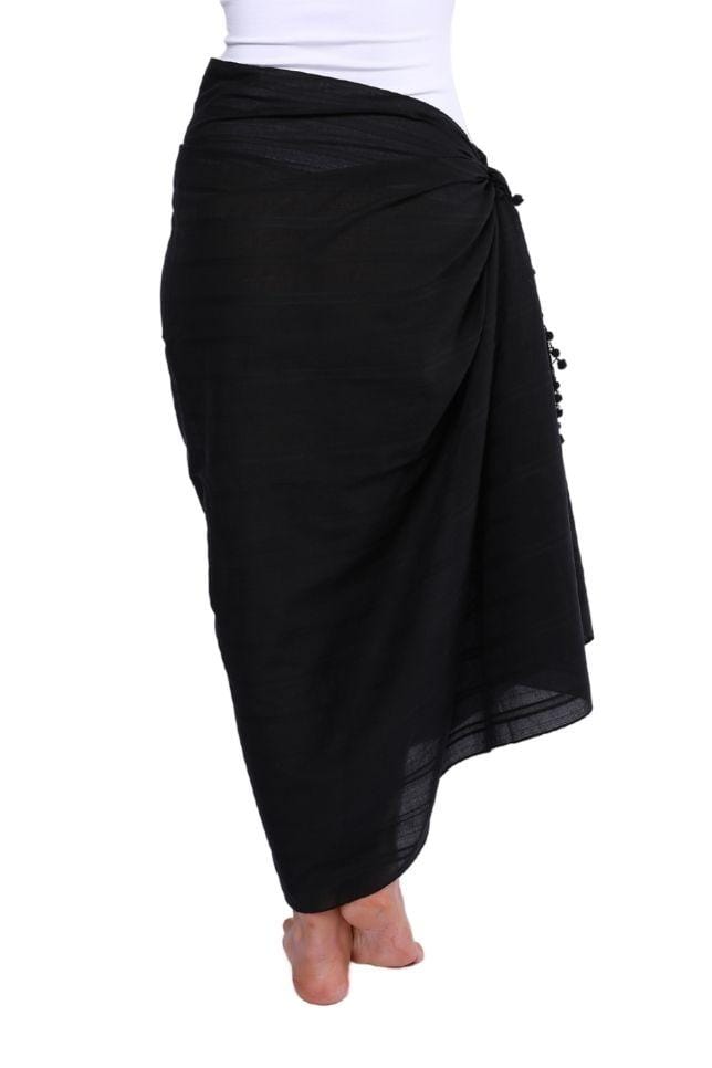 Black Cotton Sarong with Pom Poms | Curvy Swimwear Australia - Curvy ...