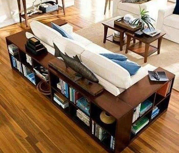 Bookends wrapping a sofa