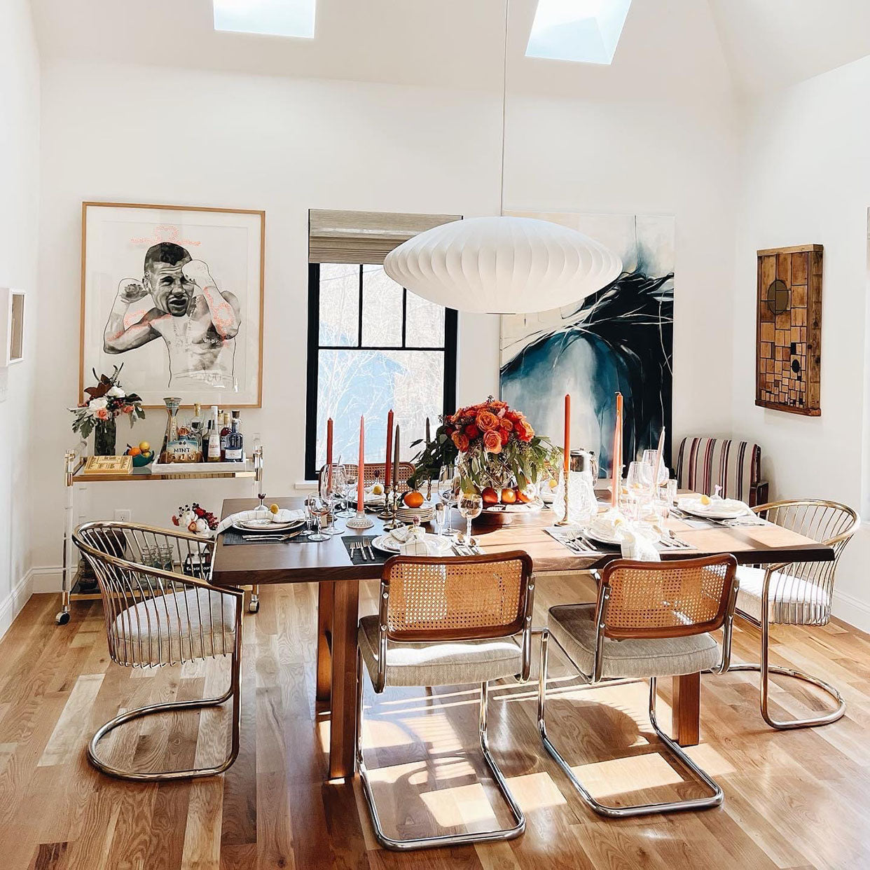 Vintage pieces in a modern dining room