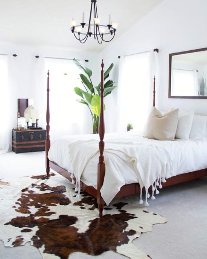 White Bedroom with a cowhide rug
