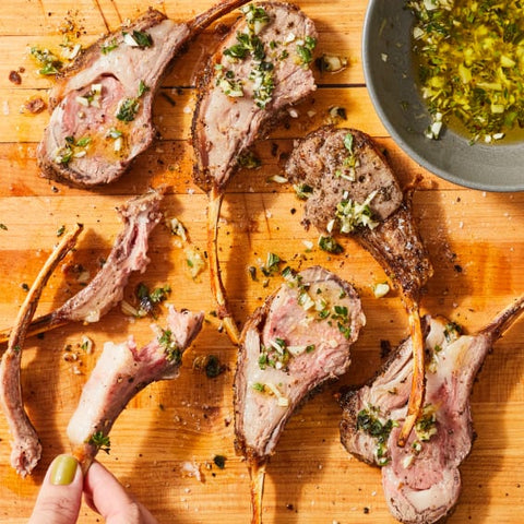 Roasted Rack of Lamb with Garlicky Oregano Vinaigrette