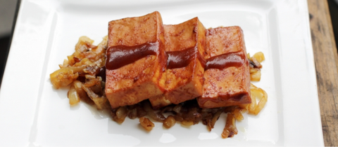 Sous Vide Barbecue Tofu with Caramelized Onions