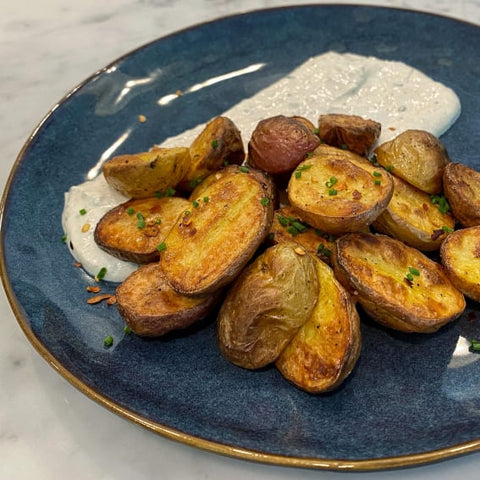 Steam-Roasted Potatoes with Horseradish and Chive Sour Cream