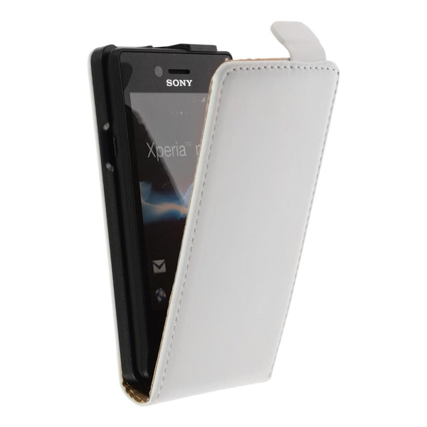 Kunst-Lederhülle für Sony Xperia miro Flip-Case weiß + 2 Sch