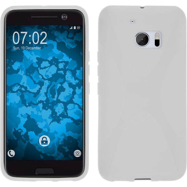 PhoneNatic Case kompatibel mit HTC 10 - weiß Silikon Hülle X-Style + 2 Schutzfolien