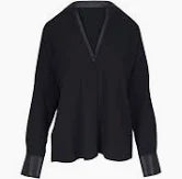 Vince Leather Trim Dolman Sleeve Blouse - Black