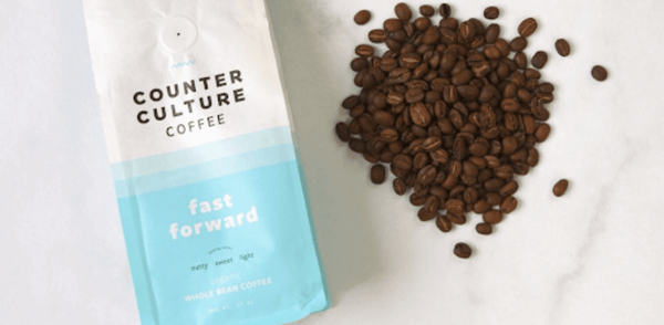 Image of a bag of Counter Culture Coffee with coffee beans.