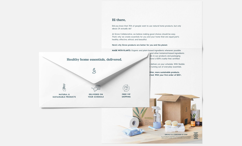 Example of a mailer marketing campaign for The Grove Collaborative