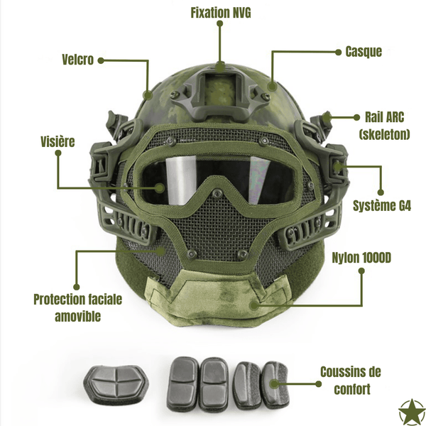 Complete custom Airsoft helmet with specifications