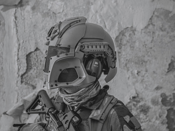 Full-face Airsoft helmet worn by a soldier