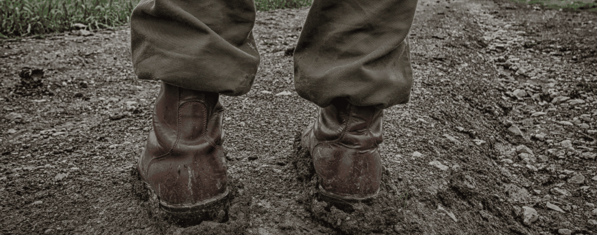 Military Rangers shoes in the mud