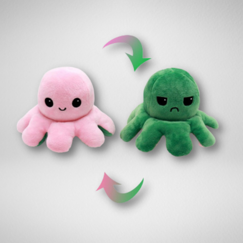 Octopus Plush, Jucărie Reversibilă - Verde/Roz