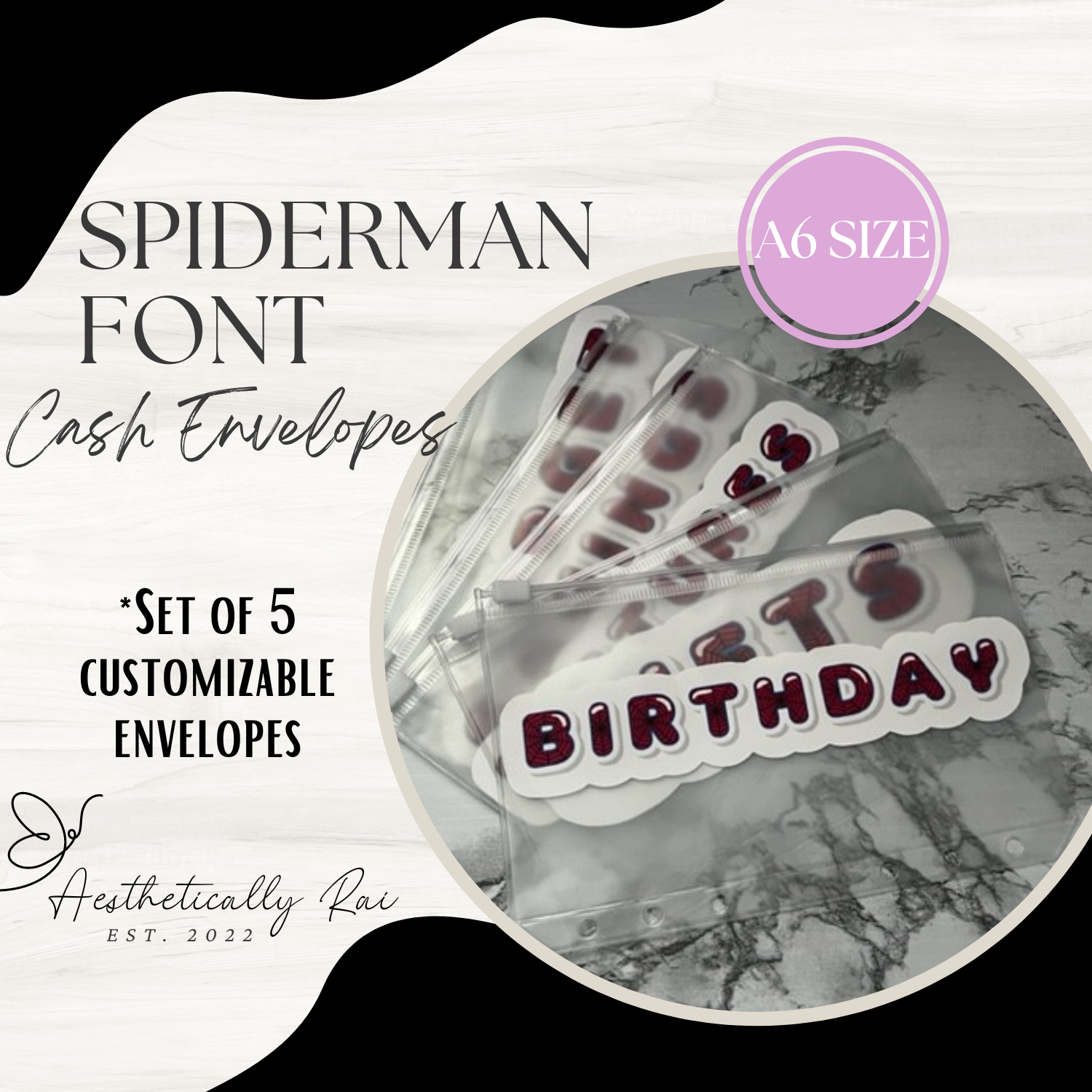 Spiderman Font Cash Envelopes-White Background – aesthetically rai