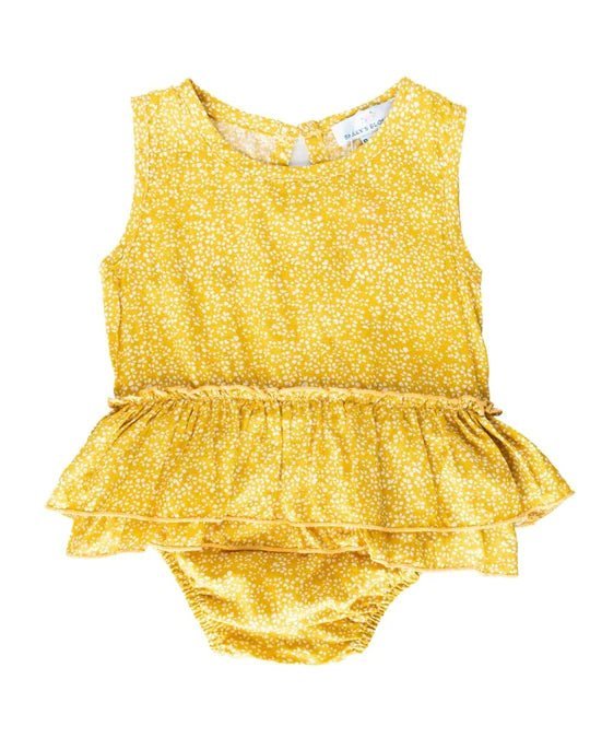 Clare | Ruffle Bubble Romper | Bailey's Blossoms | Yellow Flecks