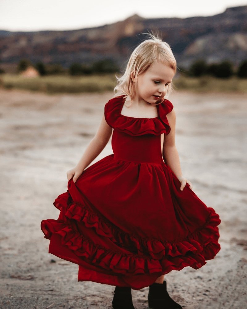 Nellie | Bailey's Blossoms | Infant - Toddler | Ruffle Maxi Dress | Wine- FINAL SALE