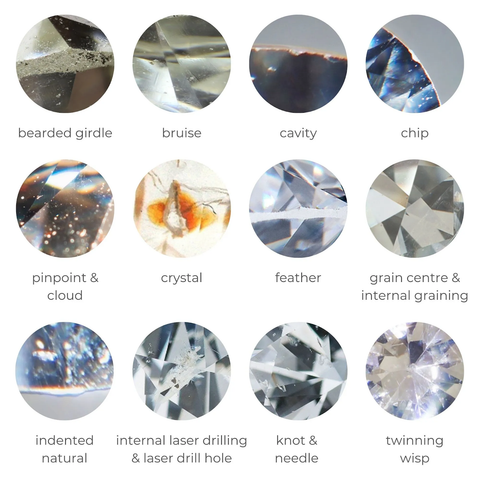 Examples of diamond flaws to understand with the 4 C's insider tips.