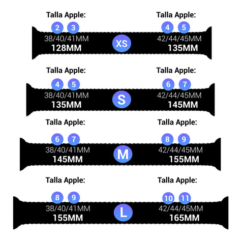 guia de tallas correas solo loop apple watch nylon trenzado