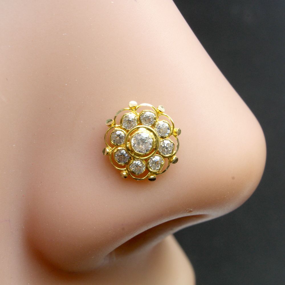 cute-real-gold-nose-stud-14k-white-cz-indian-statement-nose-ring ...