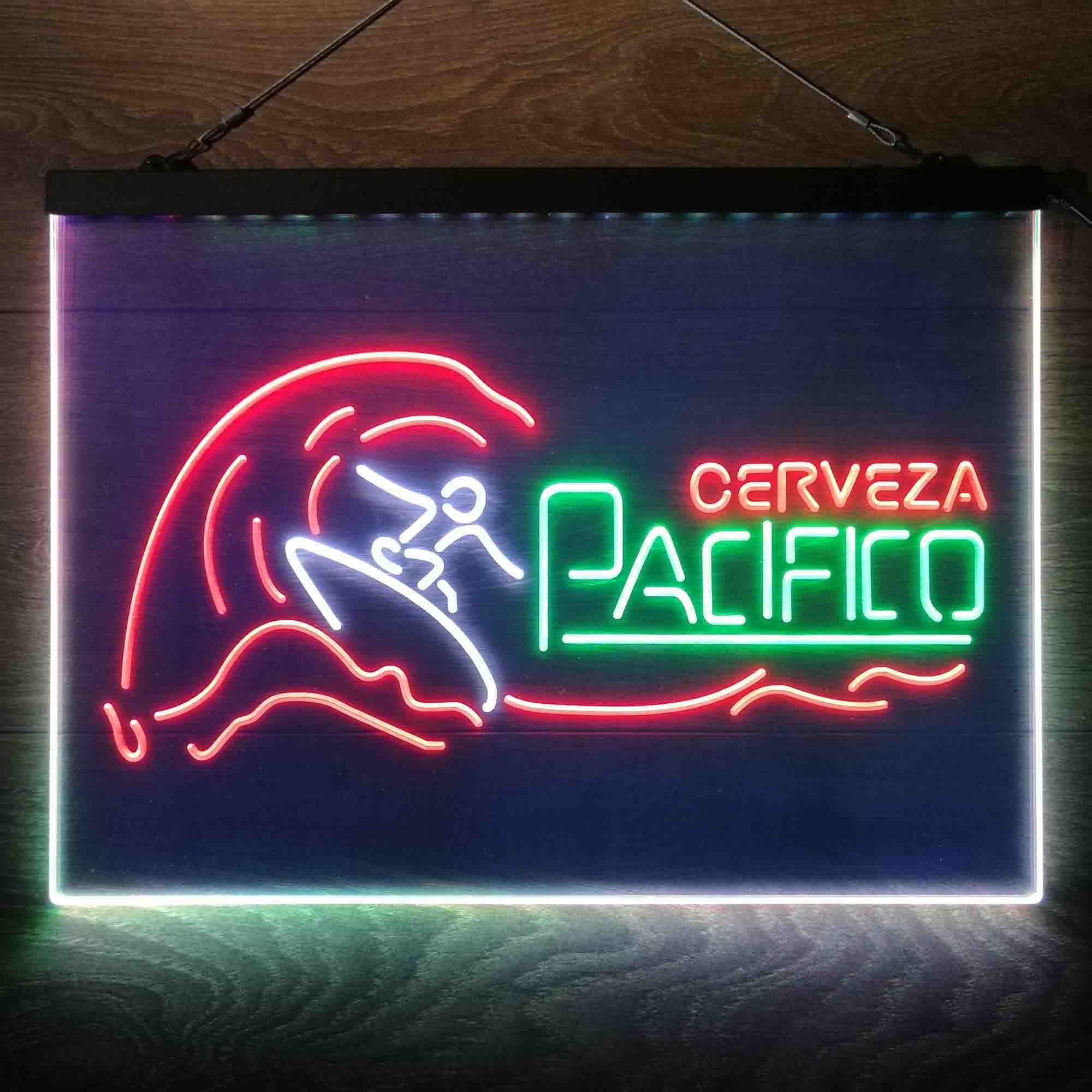 Cerveza Pacifico Wave Surfing Neon 3-Color LED Sign Neon Bar Pub LED ...