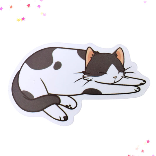 White Kawaii Kitty Drinking Boba Tea Waterproof Sticker | Boba Cat