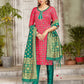 Pink Teal Woven Banarasi Art Silk Straight Salwar Kameez Suit (Dress Material) - Straight Suits - Raspberry Blush