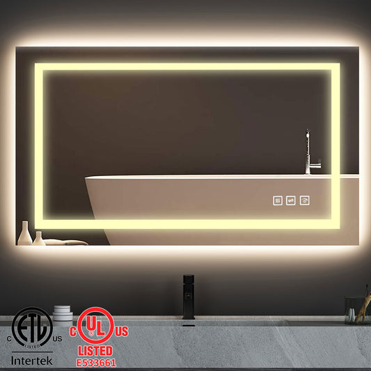 60 in. W x 28 in. H LED Rectangular Frameless Anti-Fog Bathroom Mirror Front Light