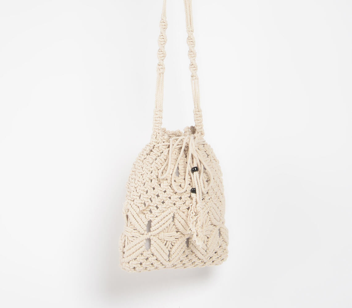 Knotted Macrame Drawstring Bag