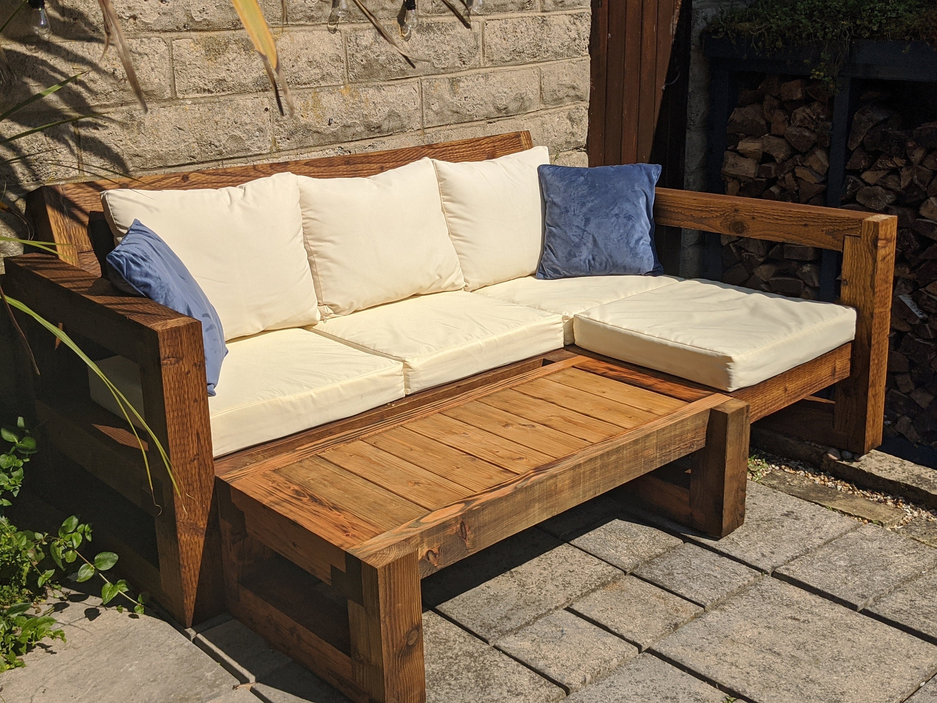 solid wood garden table and bench