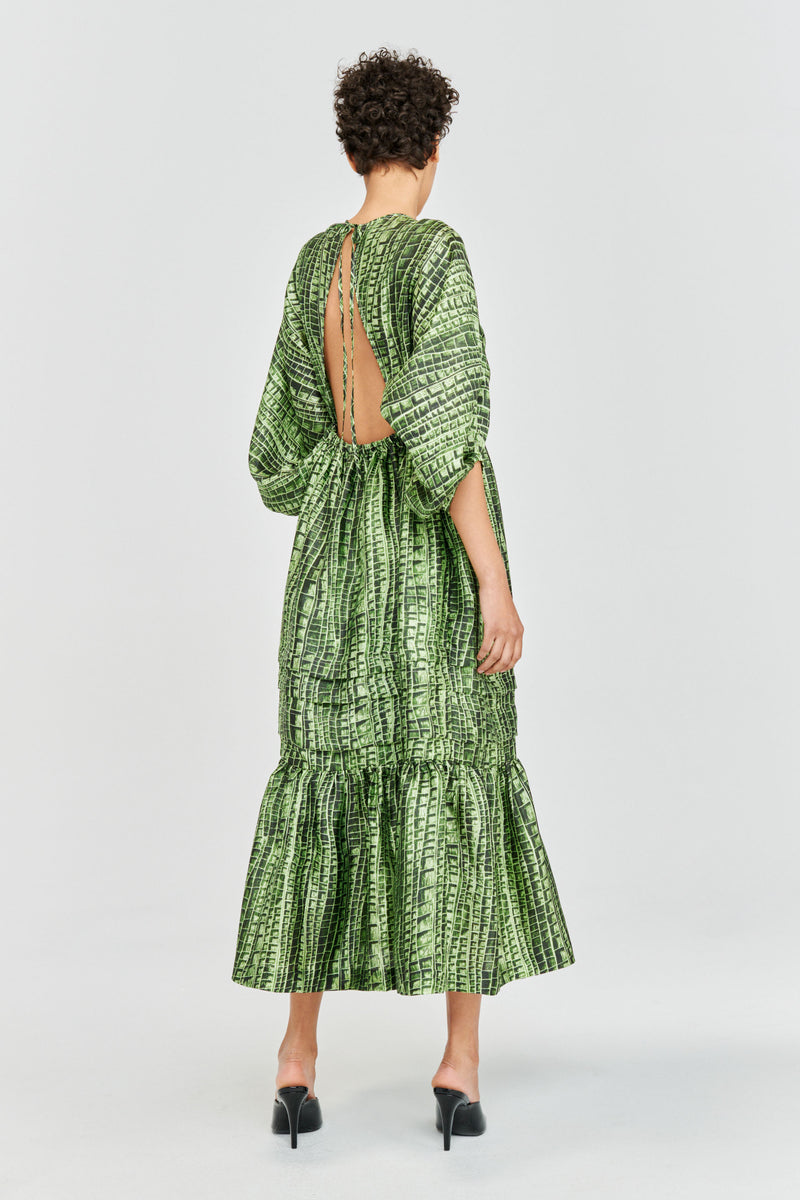 Lej Baum und Pferdgarten Asana kjole i 'Green Reptile' Rentista – rentista-onetime