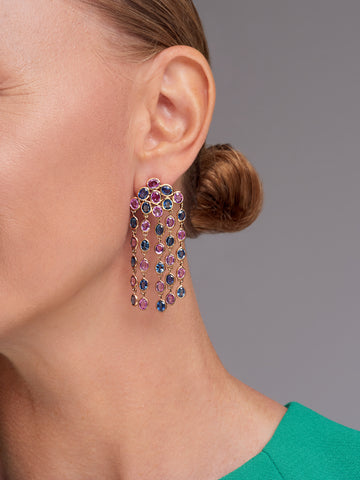 Chandelier Dangle Earrings with Multi Color Gemstones