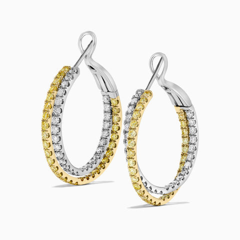 Fancy yellow and white diamond hoop earrings