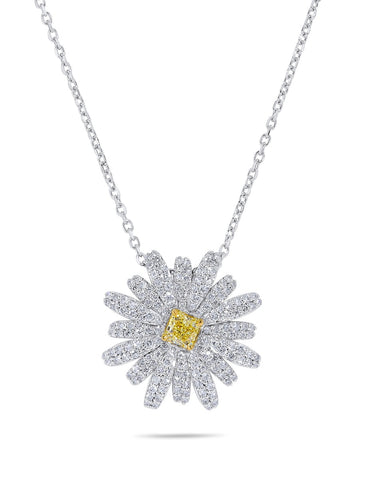 Yellow and white diamond studded flower shaped necklace
