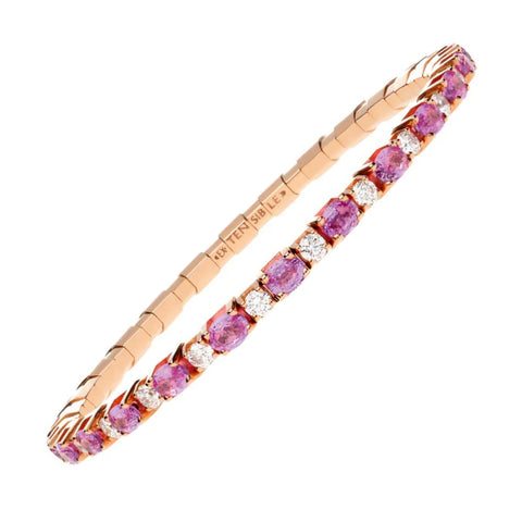 Pink diamond and sapphire stretch tennis bracelet