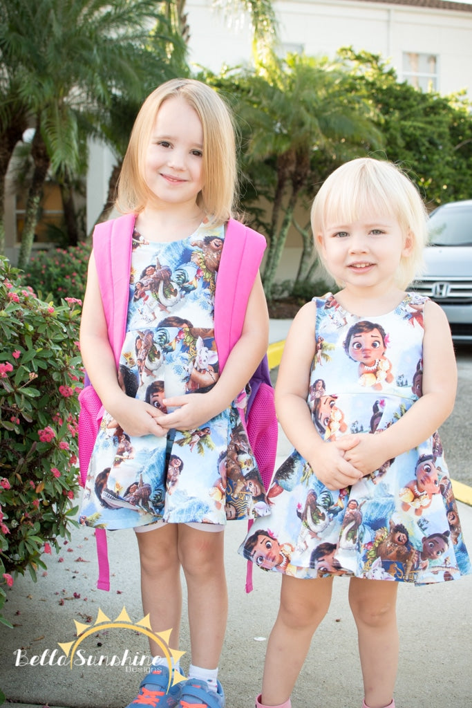 Sewing for Kindergarten: Moana Dress using Bella Sunshine Design's Sahara Dress pattern