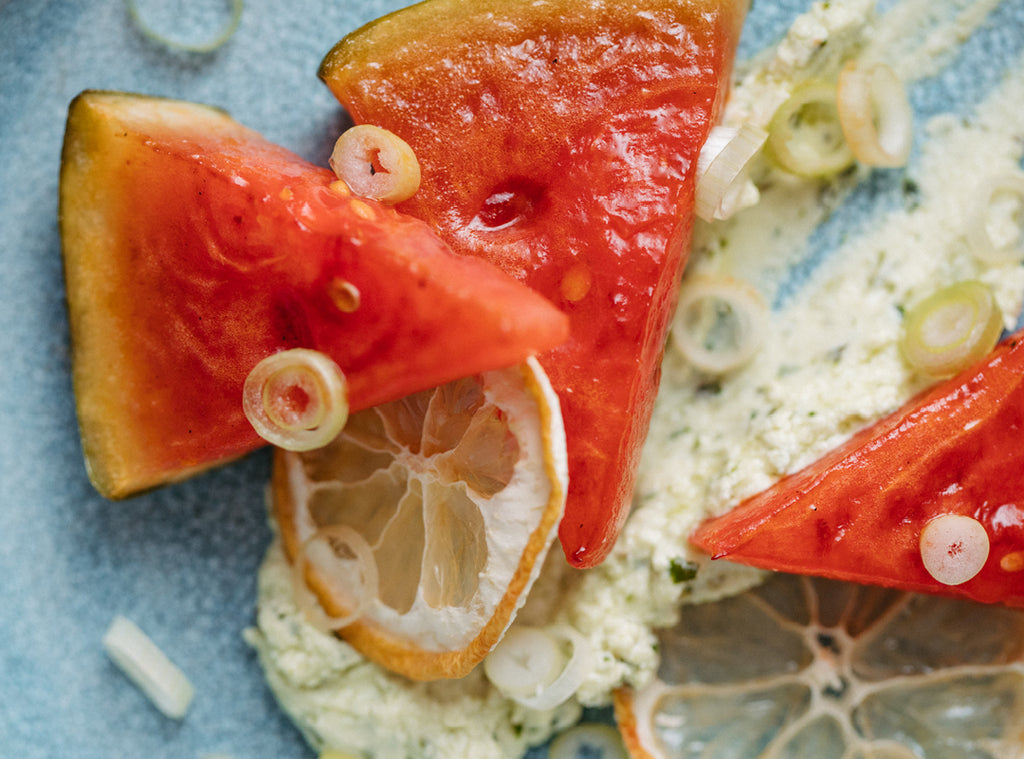 Gegrillte Wassermelone mit Feta-Basilikum-Creme