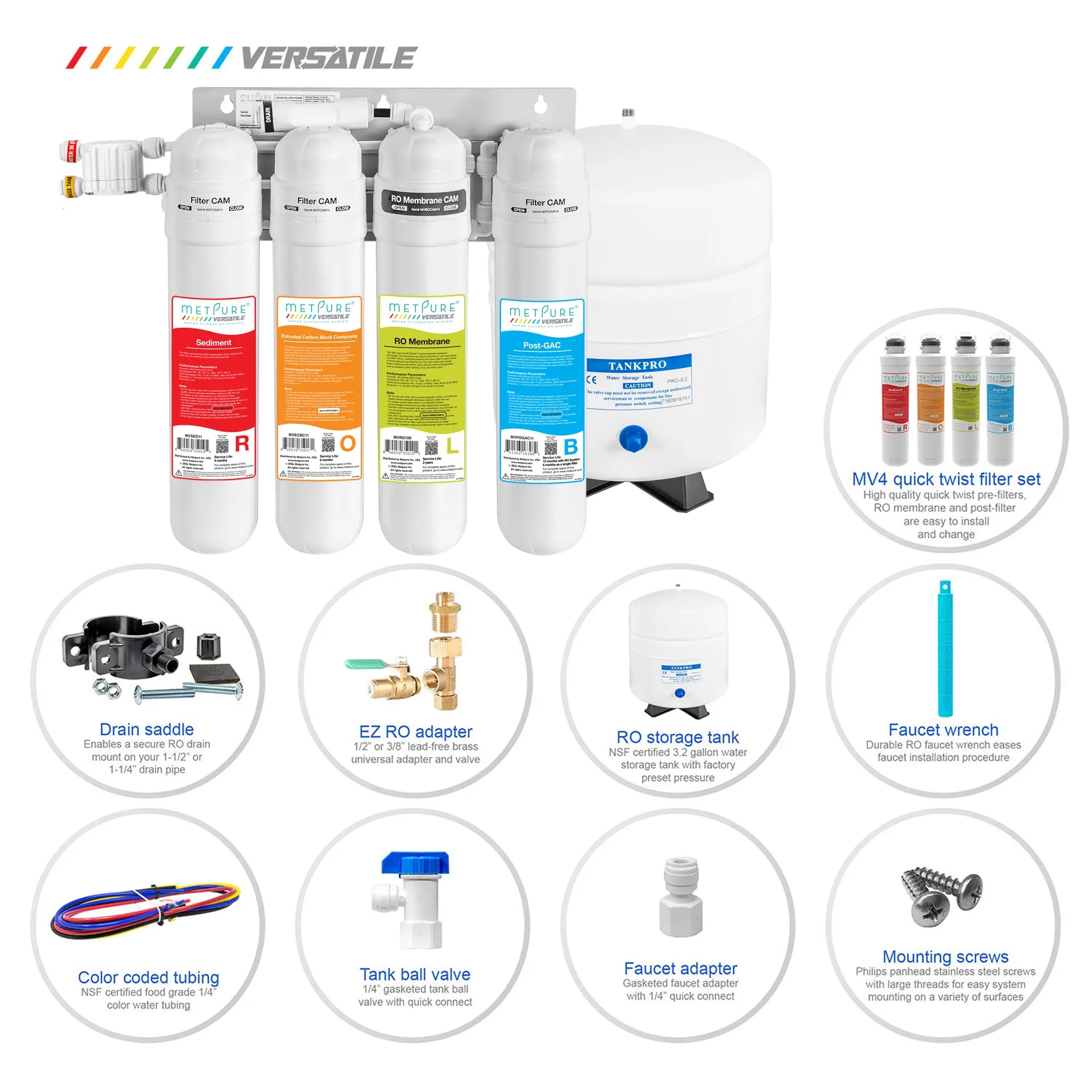 4 Stage Quick Twist Whole House Water Filtration System. Metpure Versatile Customizable Reverse Osmosis RO Water Filtration System. Complete System With Hardware, Filters, Storage Tank, and Faucet. (Select Your System Type and Faucet) - Image 155