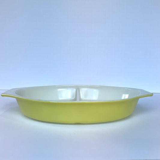 Vintage Pyrex Divided Casserole Yellow 1 1/2 Qt. Ovenware Dish No