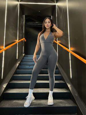 GRAY V-SCRUNCH JUMPSUIT - GRYND