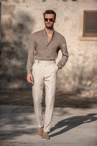alt="trouser with linen shirt"