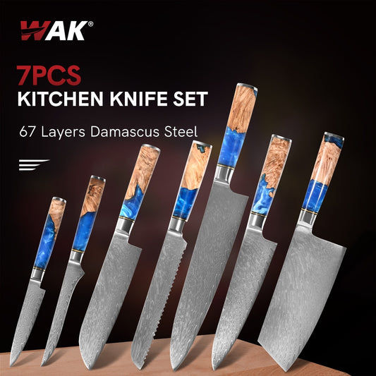 HEZHEN 7PCS Kitchen Knives Set Professional Forging Damascus High