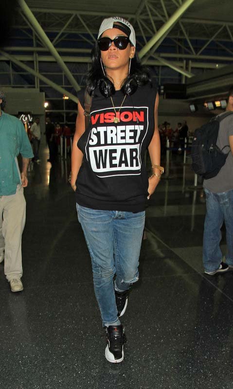 Rihanna wearing streetwear