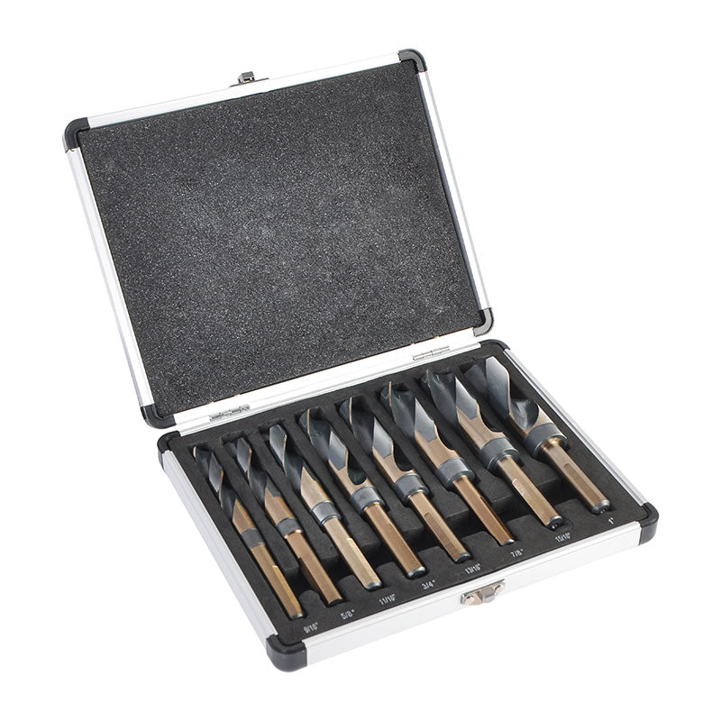 8Pcs Reduced Shank Drill Bit Set in Aluminum Alloy box