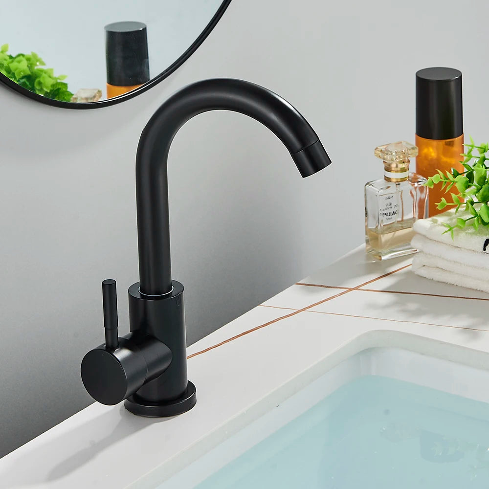 Suguword Bathroom Basin Faucet Stainless Steel Hot Cold Wash Mixer Crane Tap Rotation Sink Faucets Single Handle