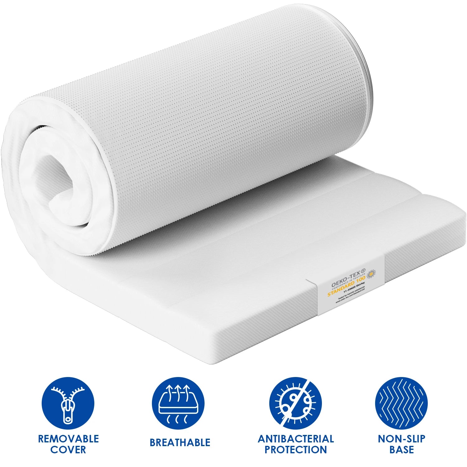 AUTHMIC Gel Foam Memory Mattress Topper 7-Zone Ergonomic Breathable Washable Cover Non-Slip for Home Sleep Comfort