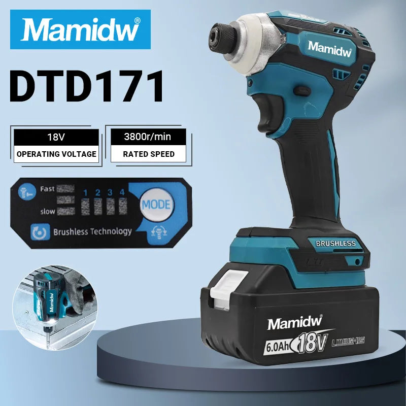 Mamidw DTD171 Cordless Impact Driver 18v Brushless Electric Drill Screwdriver Wood/olt/T-Mode Power Tools For Makita Battery PIN